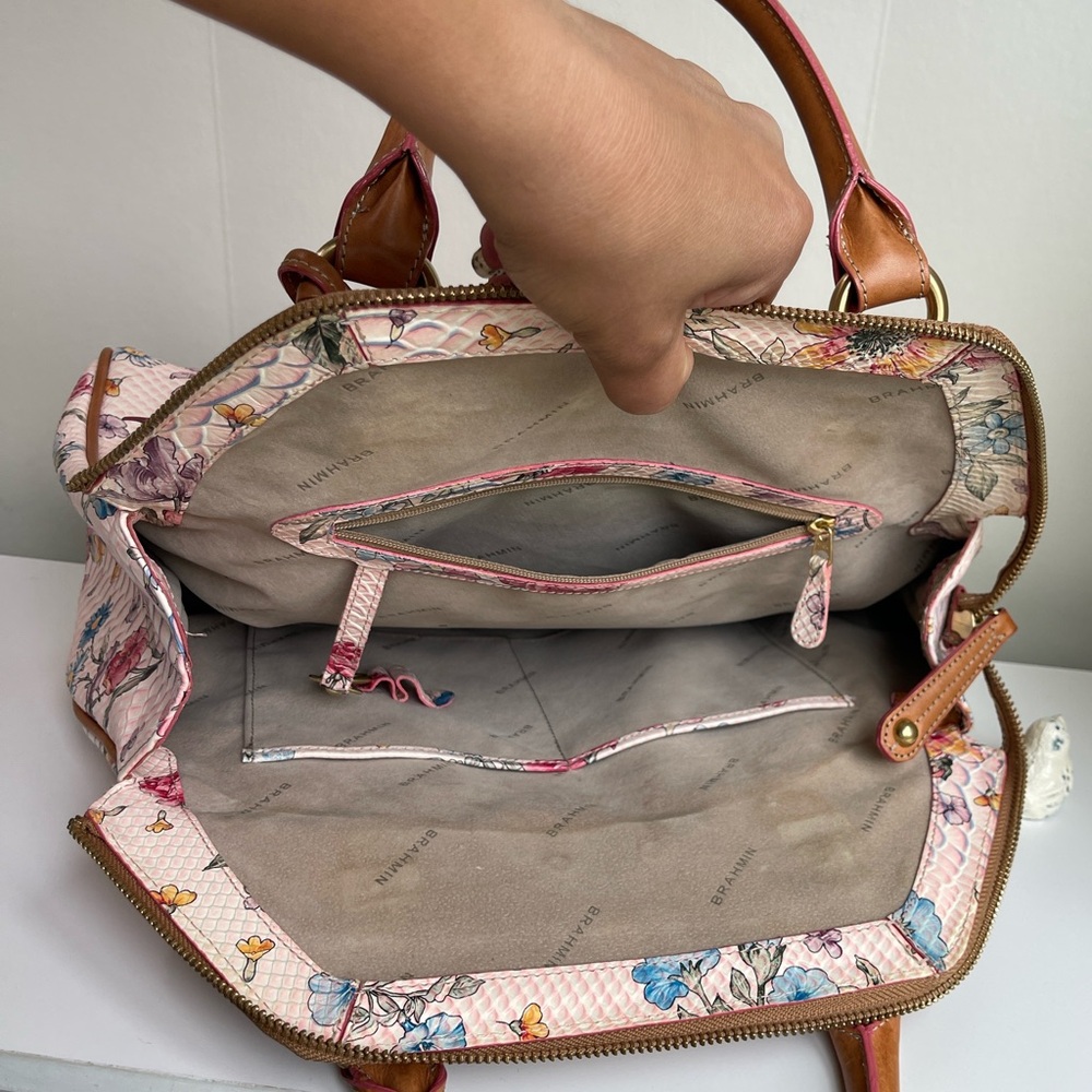 BRAHMIN LIGHT PINK OASIS FLORAL ELISA Satchel Super Rare & Hard To Find - Picture 15 of 17
